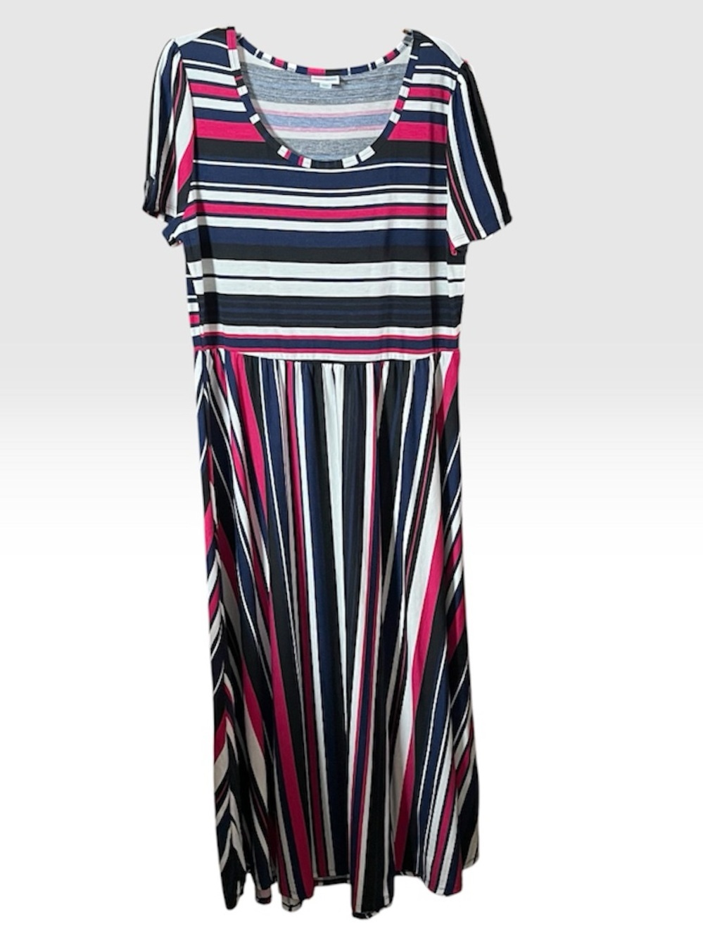 LuLaRoe Striped Scoop Neck Maxi Dress in Navy, Pink & White  2XL comfy casual